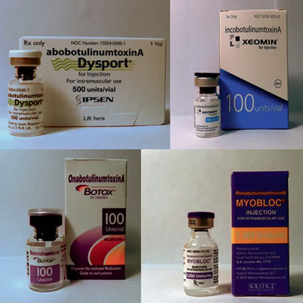 Fig 6. Los cuatro productos con aprobación FDA, fotografiados con su vial y su envase