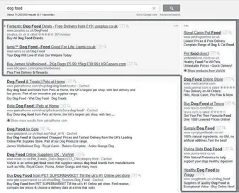 Fig 5. Search-engine results page for a generic query, showing paid advertisements marked as ads at the top and side, visually separated from the unpaid organic listings below.