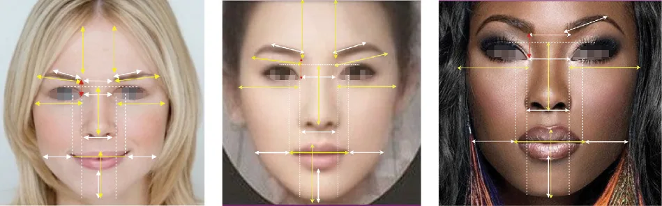 Fig 3. Golden-ratio proportion mapping applied across three faces