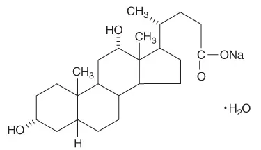Fig 1. Estructura química del desoxicolato sódico — el núcleo esteroideo (de ácido biliar) con hidroxilos en 3α y 12α y la cadena lateral de carboxilato sódico que lo convierte en un detergente anfipático.